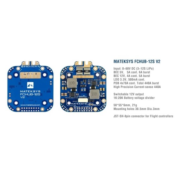 Matek Systems FCHUB-12S V2 Hub Power Distribution Board PDB 5V & 12V BEC Built-in 184A Current Sensor FPV Xclass Quad